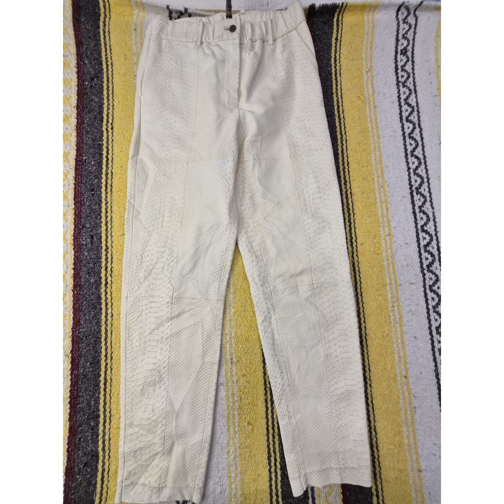Yigal Azrouël 100% Lamb Leather Croc-Embossed Pants - Winter White - Size 2 - Picture 2 of 16